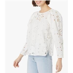 Rebecca‎ Taylor Size M NEW Sarah Embroidered Linen Cotton Eyelet Blouse Gardenia